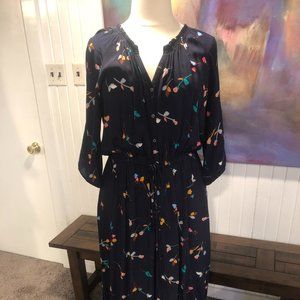 Gap Navy Floral Drawstring Waist Maxi Dress XL